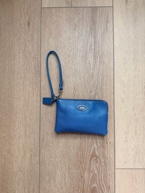 Coach Blue Pebbled Leather Wristlet